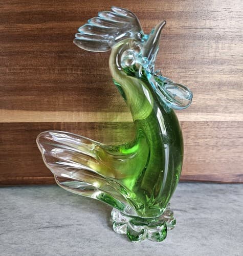 Hand Blown Glass Rooster Chicken Green Paperweight 5"x6.5" Farmhouse Ranch House - Thumbnail 5