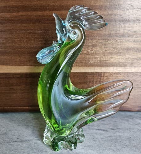 Hand Blown Glass Rooster Chicken Green Paperweight 5"x6.5" Farmhouse Ranch House - Thumbnail 6