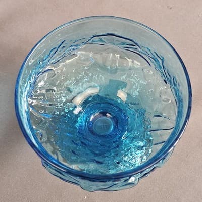 Vintage INDIANA GLASS Kings Crown Aqua Blue Thumbprint Pedestal COMPOTE Bowl - Thumbnail 3