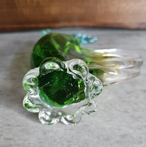 Hand Blown Glass Rooster Chicken Green Paperweight 5"x6.5" Farmhouse Ranch House - Thumbnail 7