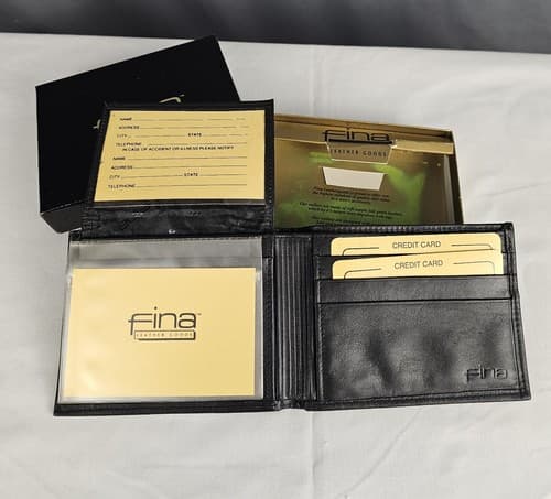 FINA Men's Black Top Quality Leather ID Wallet Bi-fold 1oz NIB Vintage - Thumbnail 4