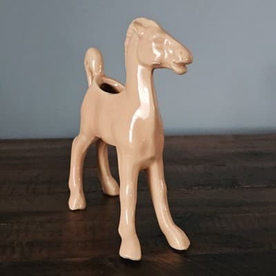 Vintage Mid Century Ceramic Horse Planter Peach Pink 6.25" x 6" Farmhouse Deco - Thumbnail 2