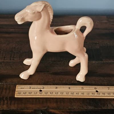 Vintage Mid Century Ceramic Horse Planter Peach Pink 6.25" x 6" Farmhouse Deco - Thumbnail 13