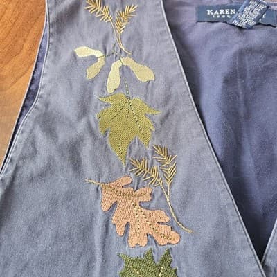 Vintage Karen Scott Fall Leaves Quilted Vest Womens Size Medium Patchwork Blue - Thumbnail 3