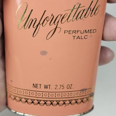 Avon Unforgettable Perfumed Talc Talcum Powder 2.75 oz Vintage Tin Mostly Full - Thumbnail 9