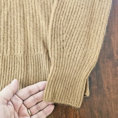 Paige V-Neck Cashmere Tan Sweater S Woven Pull Over Small - Thumbnail 5