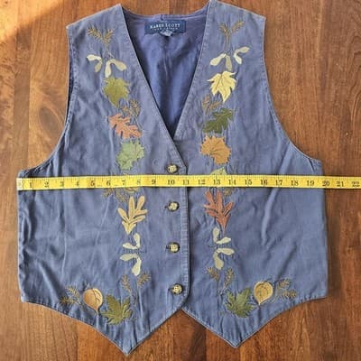 Vintage Karen Scott Fall Leaves Quilted Vest Womens Size Medium Patchwork Blue - Thumbnail 10
