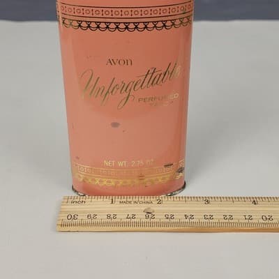 Avon Unforgettable Perfumed Talc Talcum Powder 2.75 oz Vintage Tin Mostly Full - Thumbnail 6