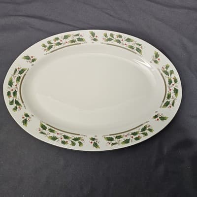 Vintage Home for the Holidays Holly Holiday Serving Platter 14" x 10" - Thumbnail 2