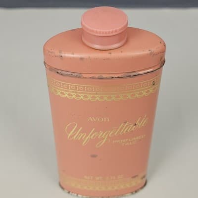 Avon Unforgettable Perfumed Talc Talcum Powder 2.75 oz Vintage Tin Mostly Full - Thumbnail 2