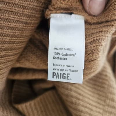 Paige V-Neck Cashmere Tan Sweater S Woven Pull Over Small - Thumbnail 9