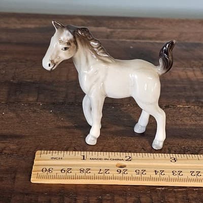 Vintage Bone China Gray Horse Figurine Very Small Pony 2.75" Tall Happy Tail Up - Thumbnail 8