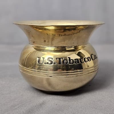 US Tobacco Company Small Brass Spittoon Vase Planter Made In India Vintage - Thumbnail 2