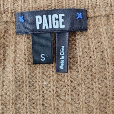Paige V-Neck Cashmere Tan Sweater S Woven Pull Over Small - Thumbnail 6