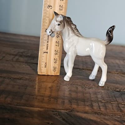 Vintage Bone China Gray Horse Figurine Very Small Pony 2.75" Tall Happy Tail Up - Thumbnail 9