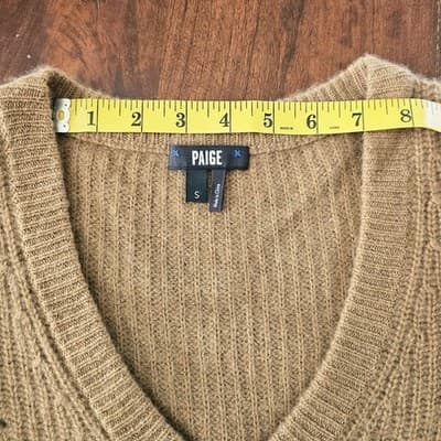 Paige V-Neck Cashmere Tan Sweater S Woven Pull Over Small - Thumbnail 14