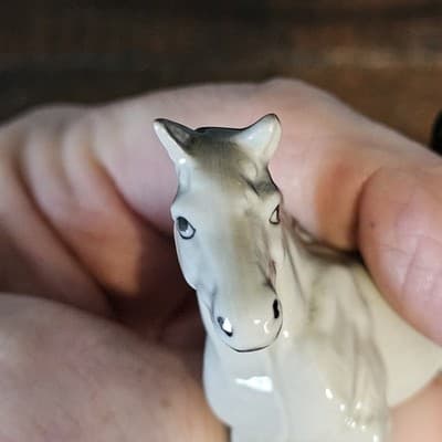 Vintage Bone China Gray Horse Figurine Very Small Pony 2.75" Tall Happy Tail Up - Thumbnail 6
