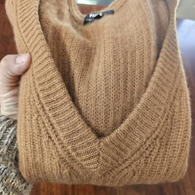 Paige V-Neck Cashmere Tan Sweater S Woven Pull Over Small - Thumbnail 18
