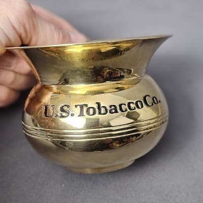US Tobacco Company Small Brass Spittoon Vase Planter Made In India Vintage - Thumbnail 8