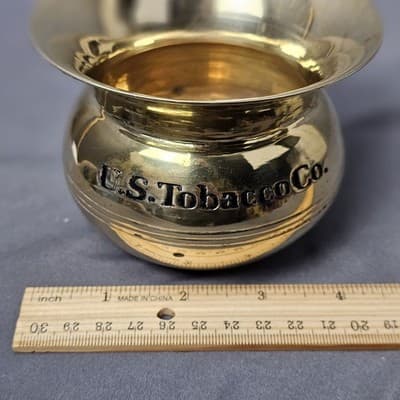 US Tobacco Company Small Brass Spittoon Vase Planter Made In India Vintage - Thumbnail 3