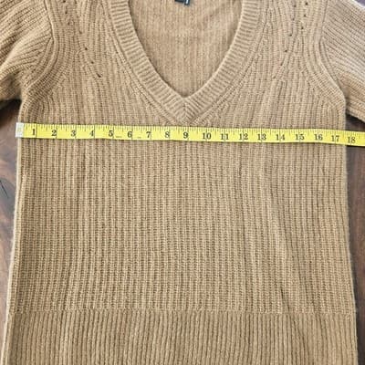 Paige V-Neck Cashmere Tan Sweater S Woven Pull Over Small - Thumbnail 12