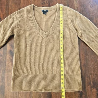 Paige V-Neck Cashmere Tan Sweater S Woven Pull Over Small - Thumbnail 10