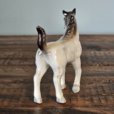 Vintage Bone China Gray Horse Figurine Very Small Pony 2.75" Tall Happy Tail Up - Thumbnail 4