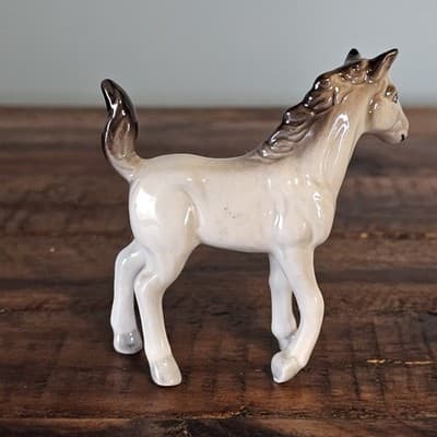 Vintage Bone China Gray Horse Figurine Very Small Pony 2.75" Tall Happy Tail Up - Thumbnail 3