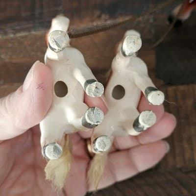 Vtg Japan Horse Figurines Family fur Hair on Mane and Tail Felt Fringe Saddle - Thumbnail 6