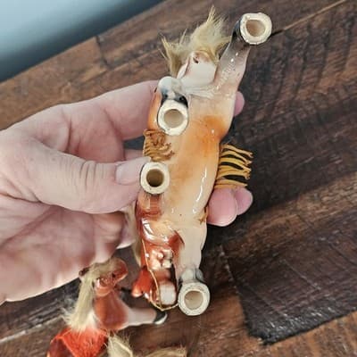 Vtg Japan Horse Figurines Family fur Hair on Mane and Tail Felt Fringe Saddle - Thumbnail 7