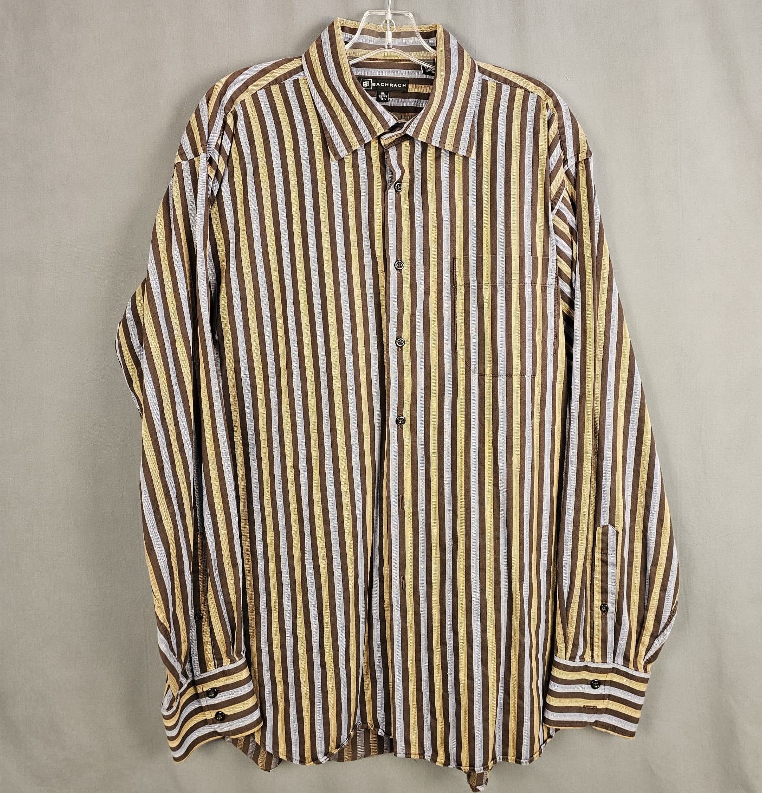 Bachrach Mens Casual/ Dress Shirt, XL 43/44 17.5" Vertical Stripes Long Sleeve - Thumbnail 2