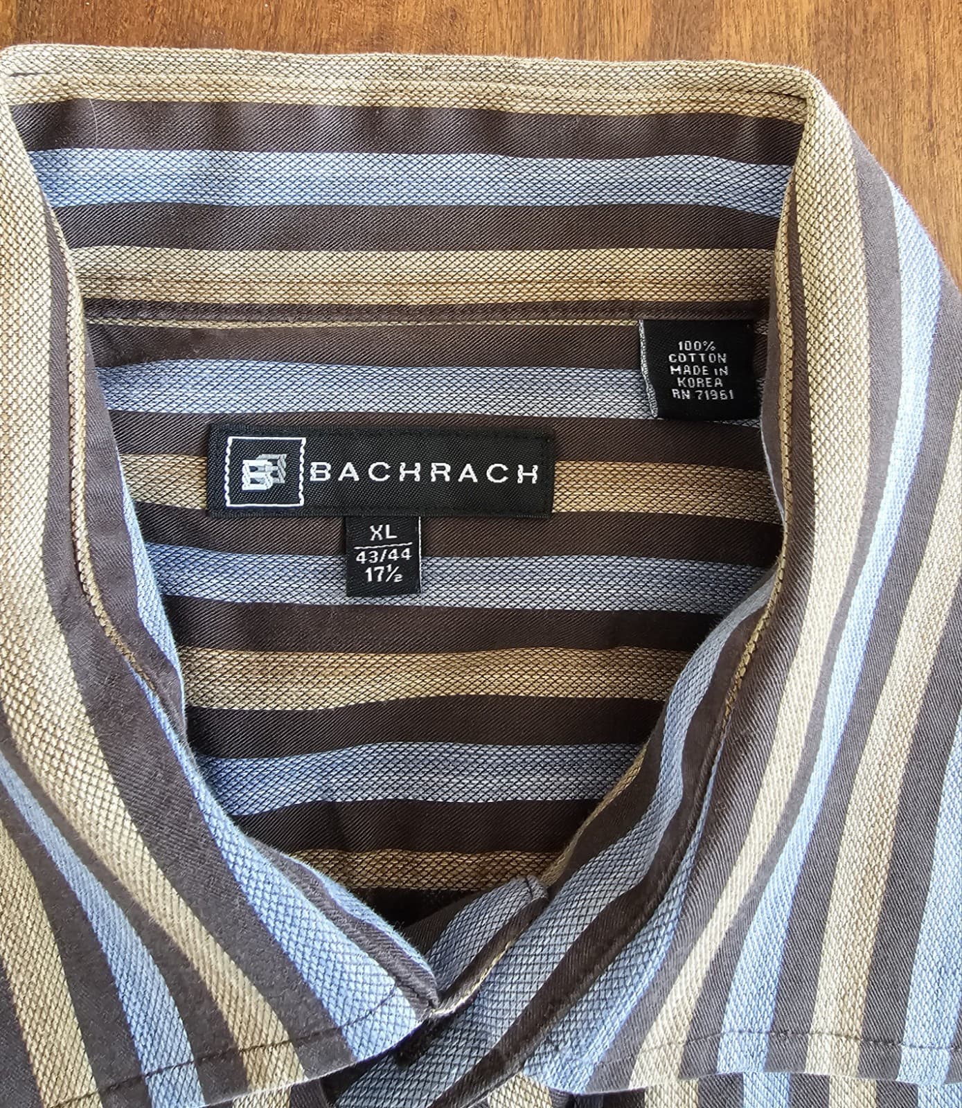 Bachrach Mens Casual/ Dress Shirt, XL 43/44 17.5" Vertical Stripes Long Sleeve - Thumbnail 3