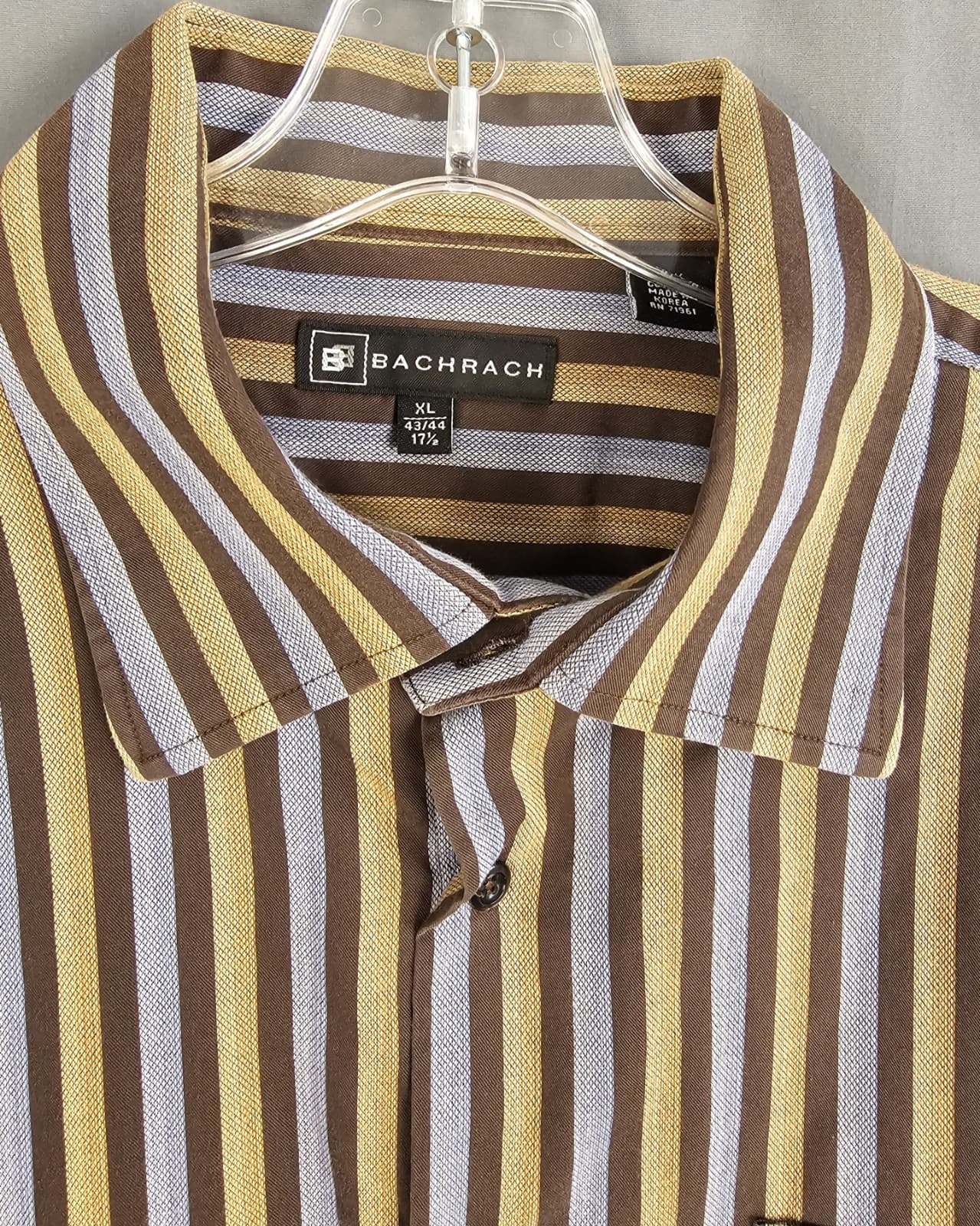 Bachrach Mens Casual/ Dress Shirt, XL 43/44 17.5" Vertical Stripes Long Sleeve - Thumbnail 5
