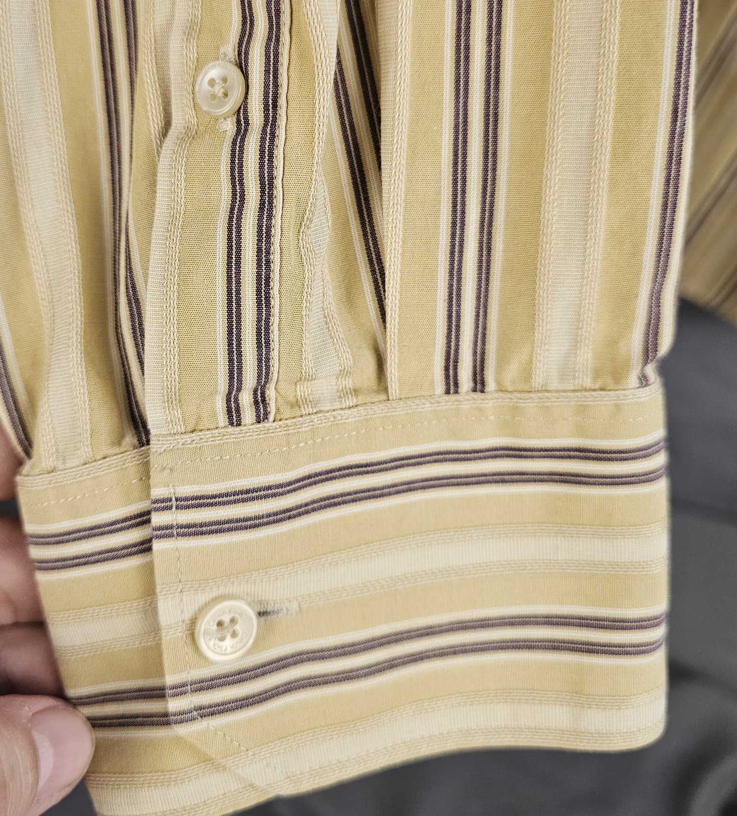 Calvin Klein Mens 2XL Long Sleeve casual Button Down Shirt Stripes Beige Cotton - Thumbnail 4