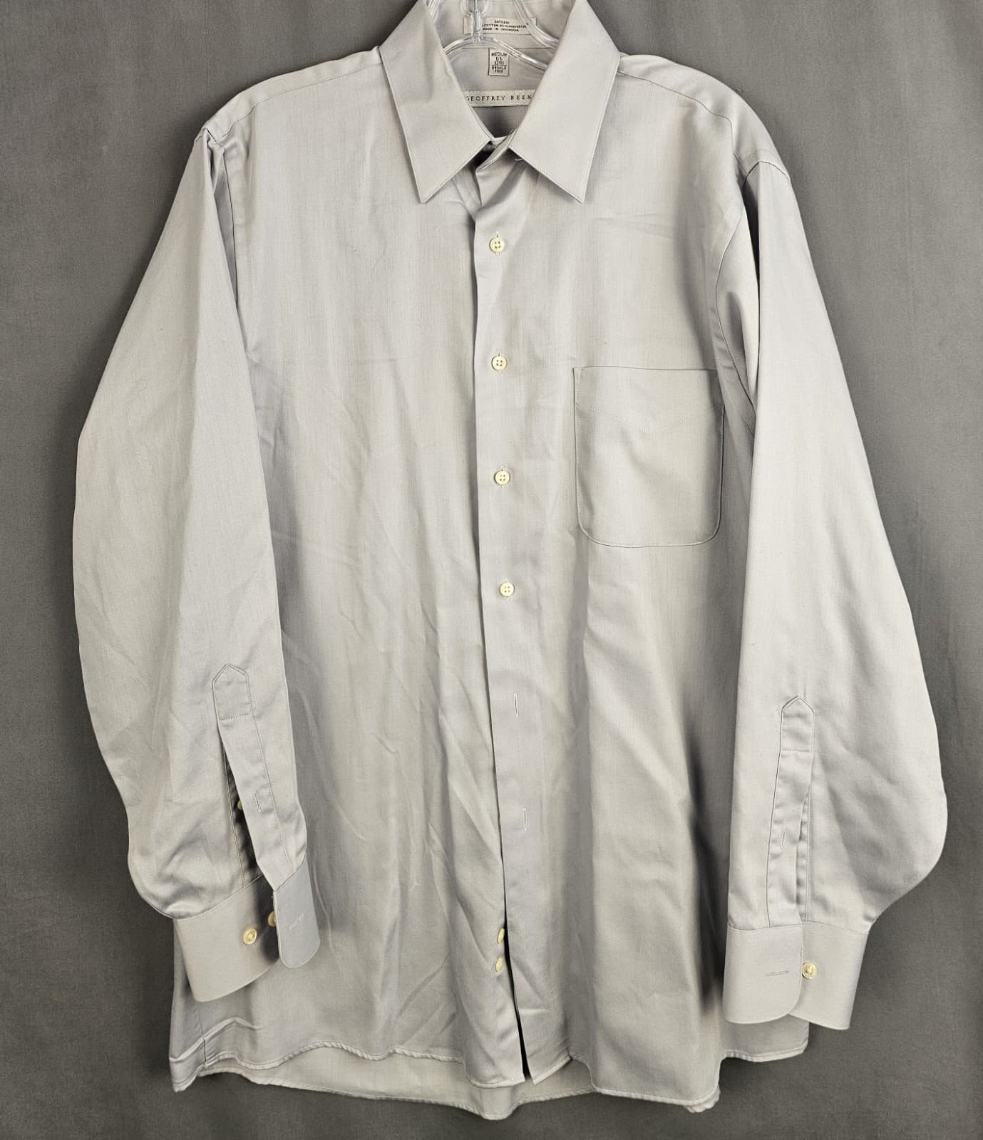 Geoffrey Beene Men Gray Sateen Wrinkle Free Dress Shirt M 15.5 Long Sleeve - Thumbnail 2