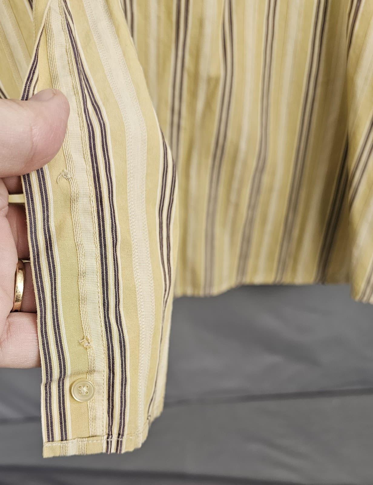 Calvin Klein Mens 2XL Long Sleeve casual Button Down Shirt Stripes Beige Cotton - Thumbnail 7