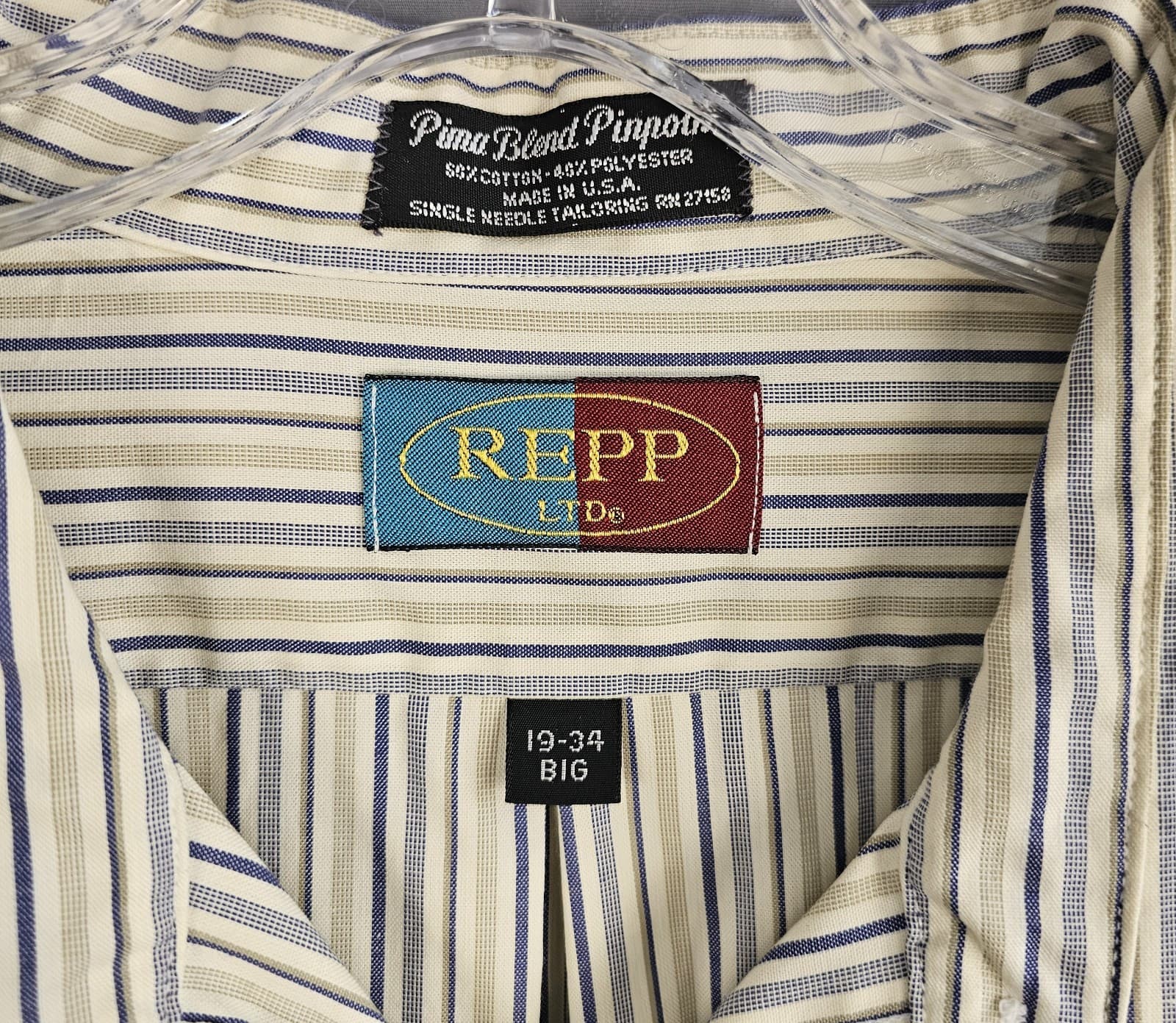 Repp LTD. Shirt Men's Casual 19-34 BIG Long Sleeve RN 27150 Beige Stripe - Thumbnail 5