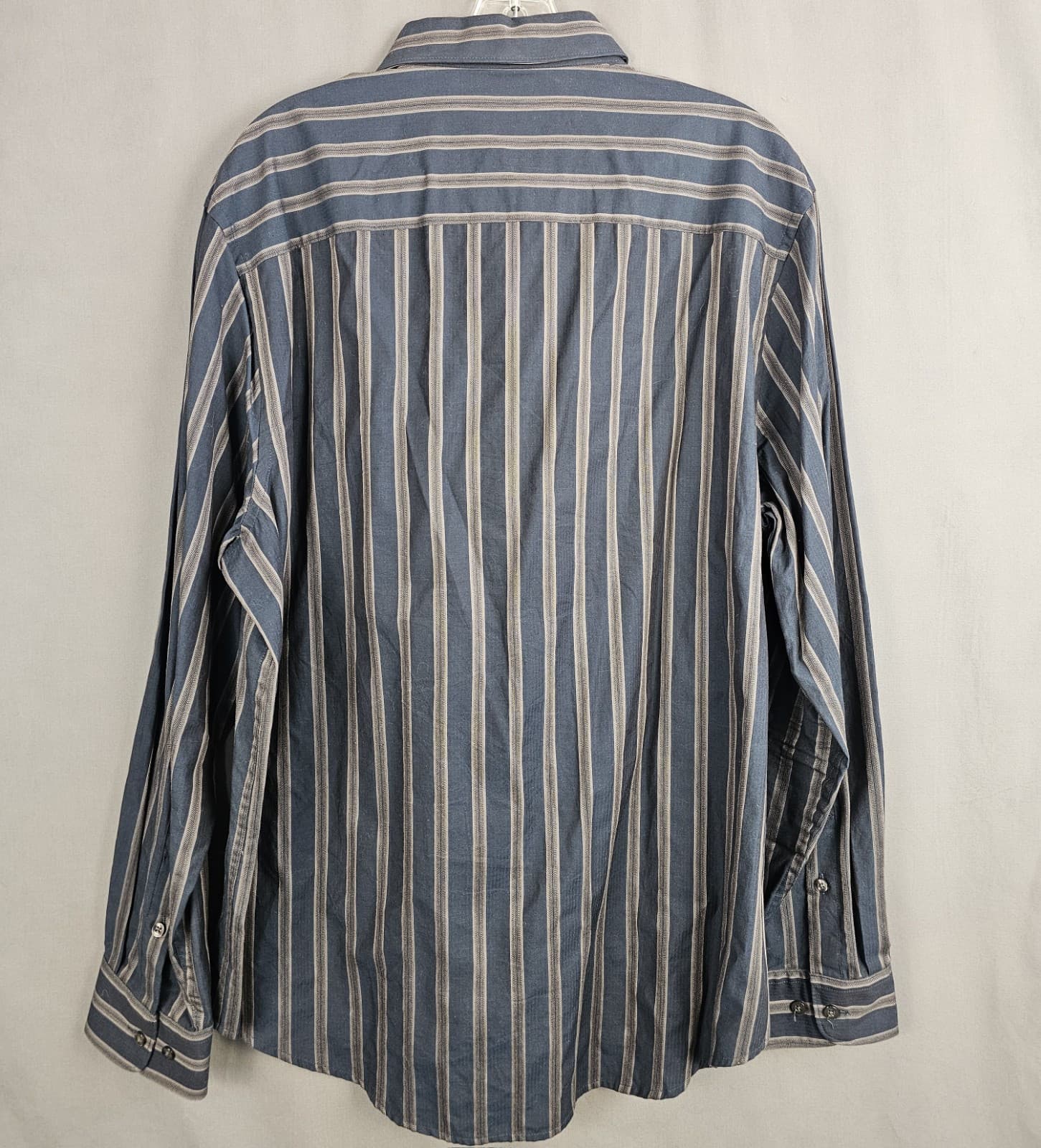 Perry Ellis Shirt Mens XL Blue Stripe Cotton Long Sleeves Casual Button Up - Thumbnail 2