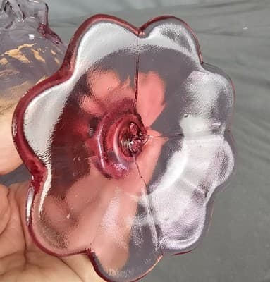 Fenton Art Glass Vtg Pink Purple Cabbage Rose Ruffled Edge Pedestal Bowl Compote - Thumbnail 9