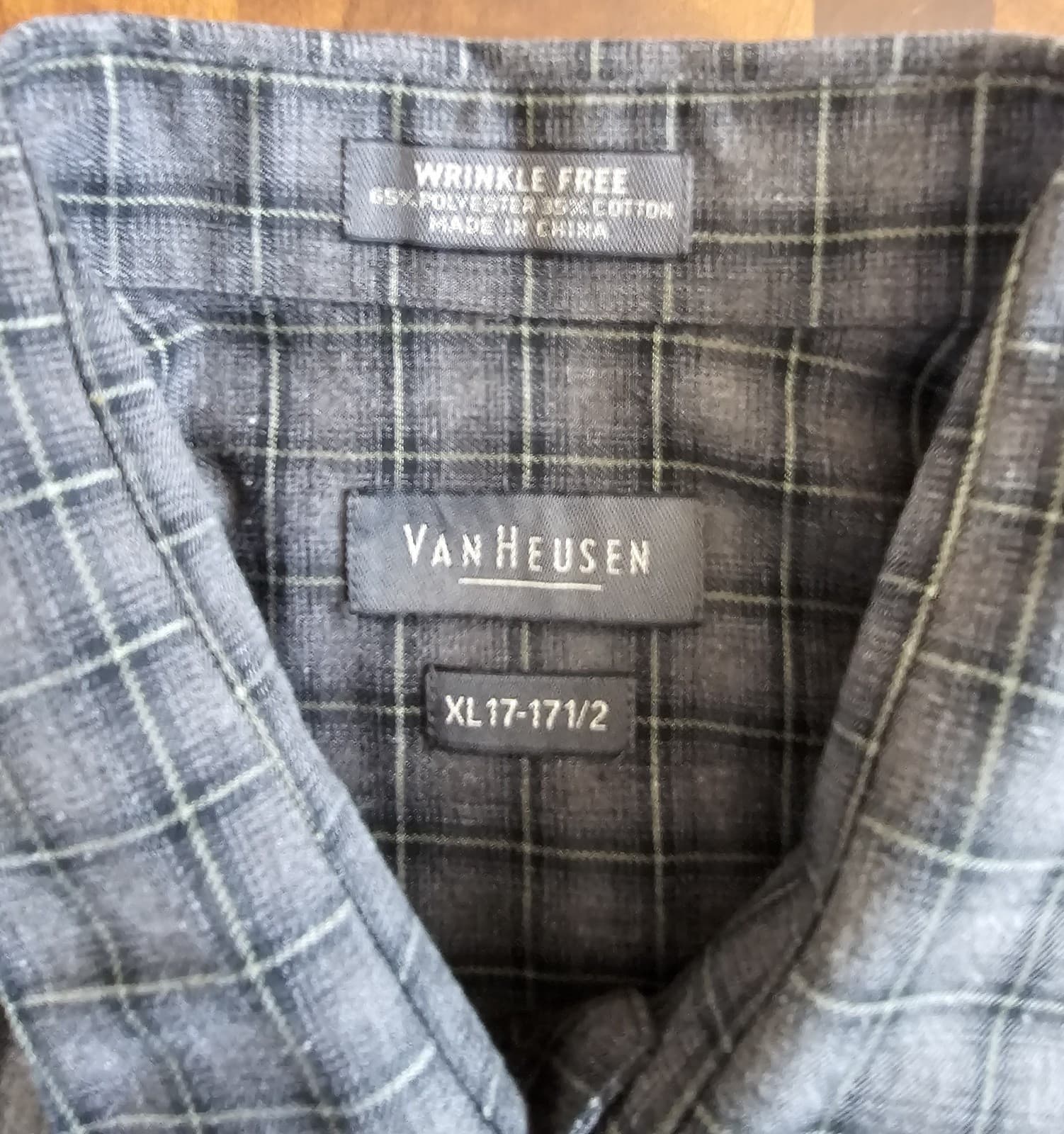 Van Heusen Mens Casual Shirt, XL 17 17.5" , Sq pattern L Sleeve Gray - Thumbnail 11