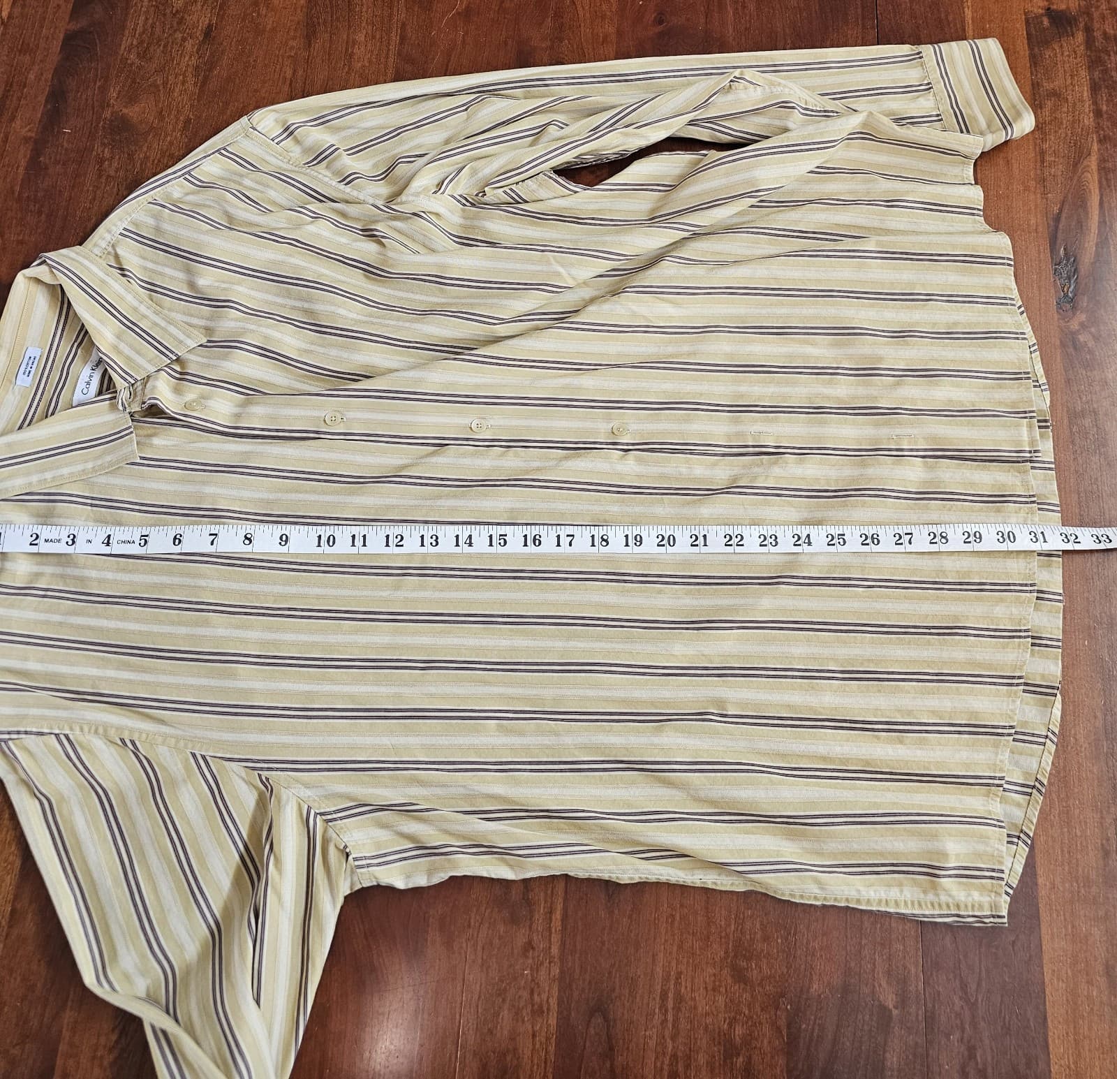 Calvin Klein Mens 2XL Long Sleeve casual Button Down Shirt Stripes Beige Cotton - Thumbnail 14