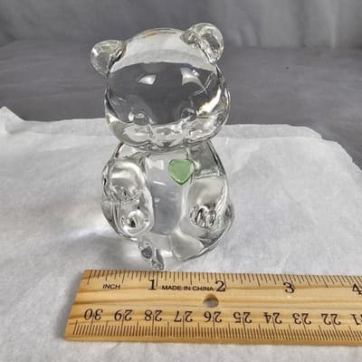 Fenton Glass Teddy Bear Heart Stone Of The Month August Green - Thumbnail 7