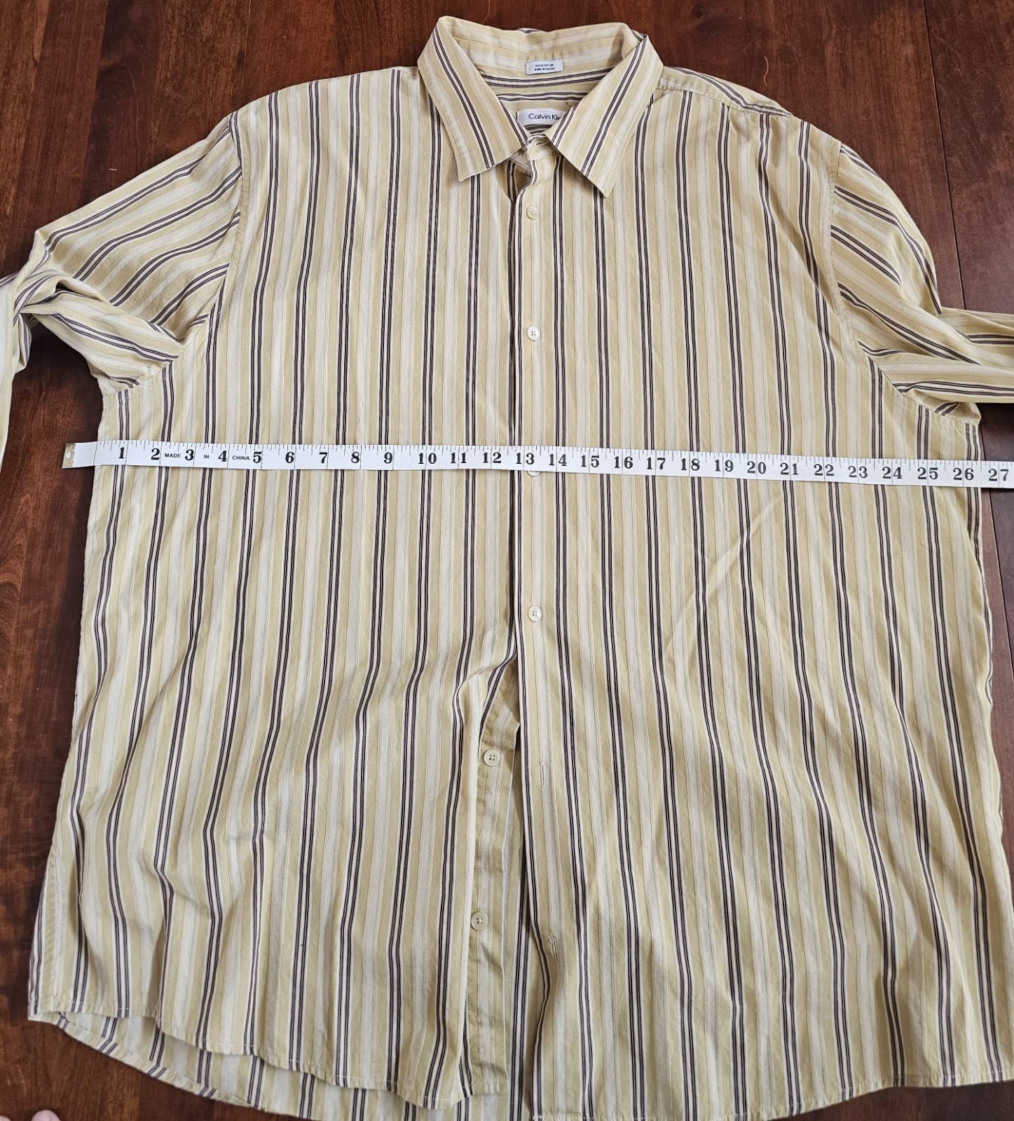 Calvin Klein Mens 2XL Long Sleeve casual Button Down Shirt Stripes Beige Cotton - Thumbnail 11