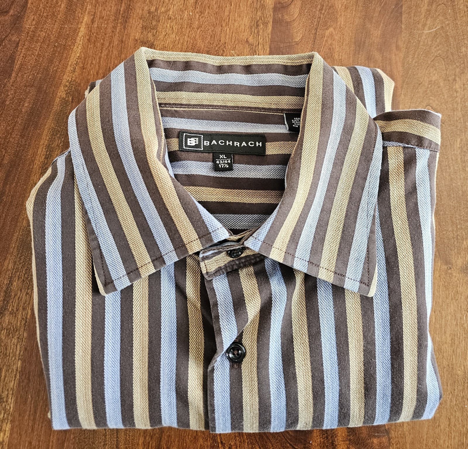 Bachrach Mens Casual/ Dress Shirt, XL 43/44 17.5" Vertical Stripes Long Sleeve - Thumbnail 12