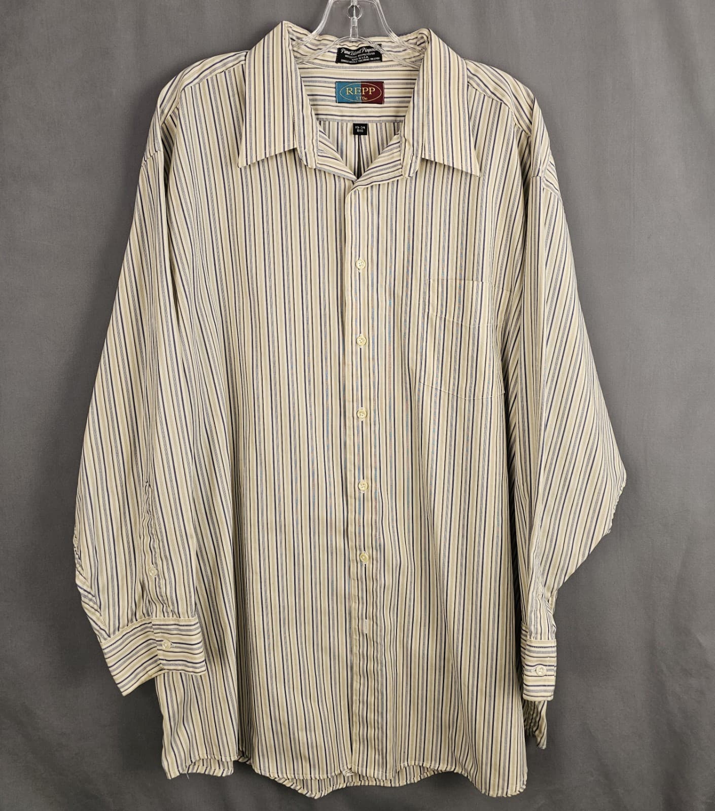 Repp LTD. Shirt Men's Casual 19-34 BIG Long Sleeve RN 27150 Beige Stripe - Thumbnail 2