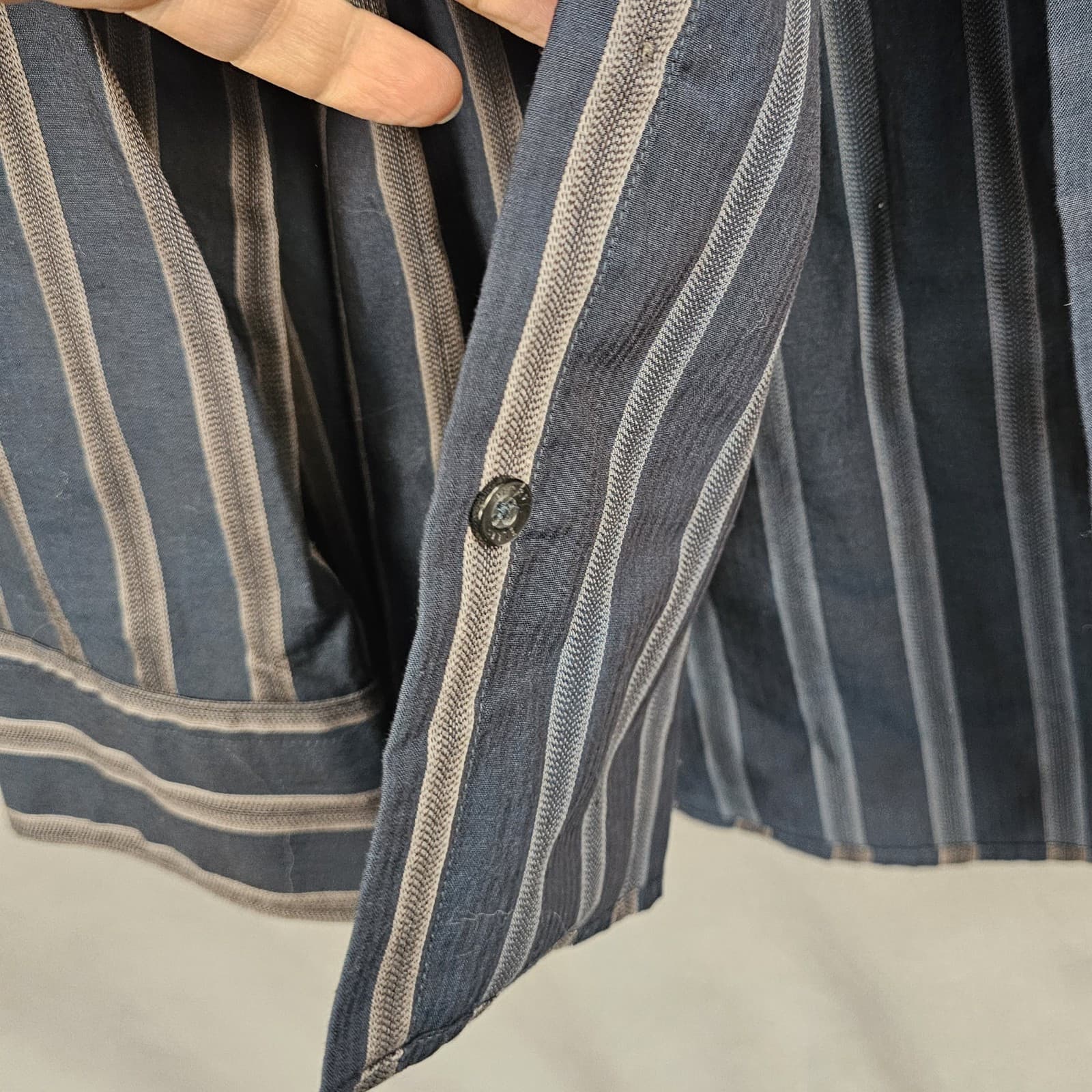 Perry Ellis Shirt Mens XL Blue Stripe Cotton Long Sleeves Casual Button Up - Thumbnail 4