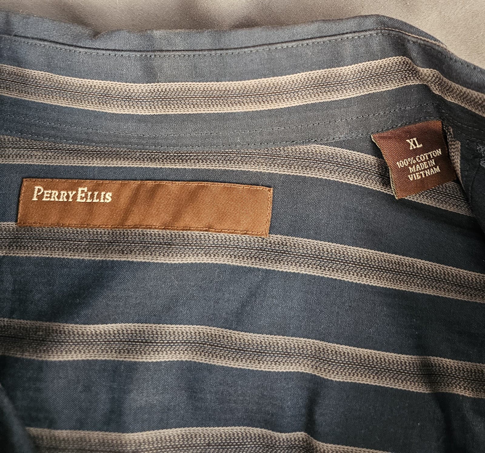 Perry Ellis Shirt Mens XL Blue Stripe Cotton Long Sleeves Casual Button Up - Thumbnail 5