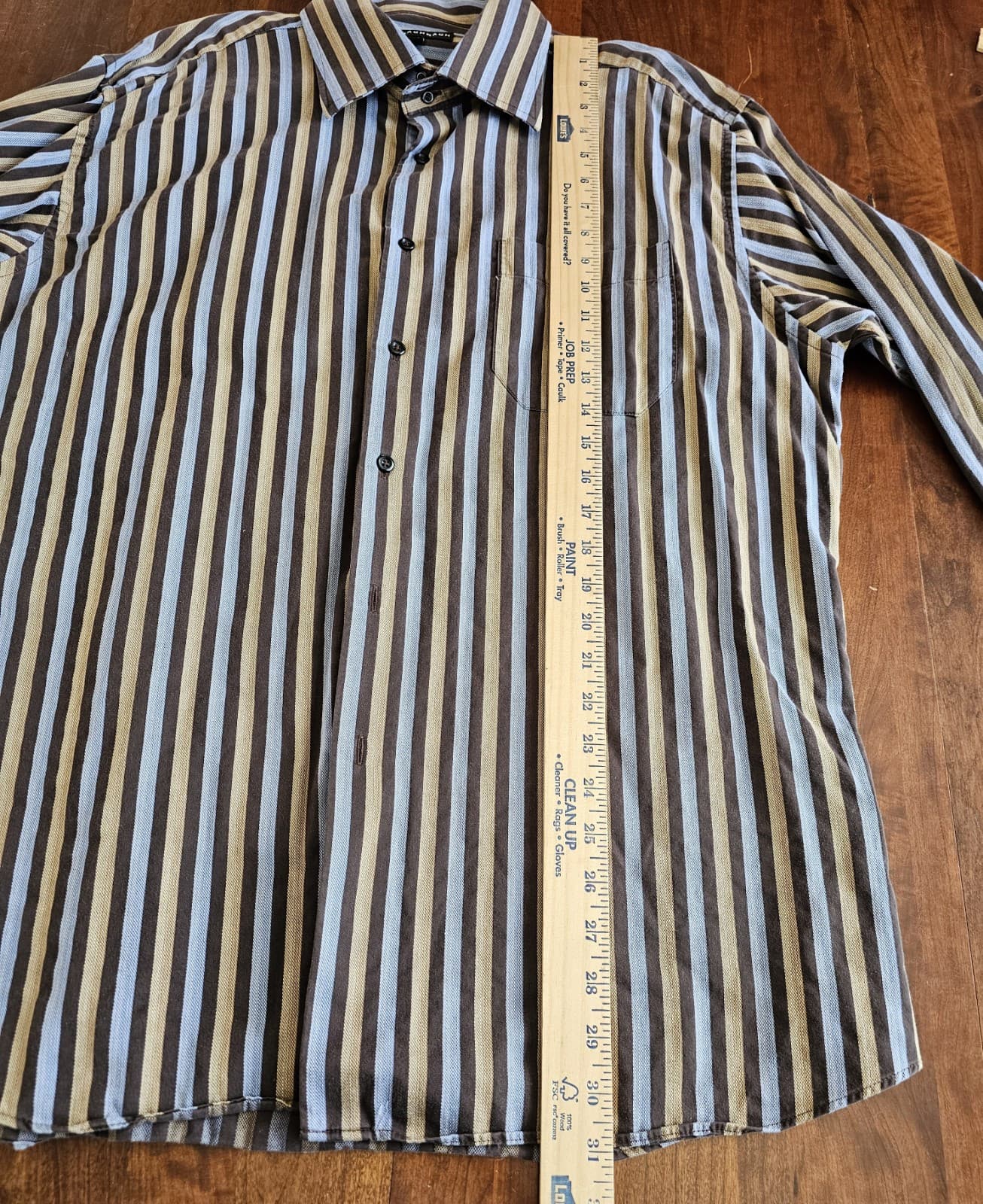 Bachrach Mens Casual/ Dress Shirt, XL 43/44 17.5" Vertical Stripes Long Sleeve - Thumbnail 9