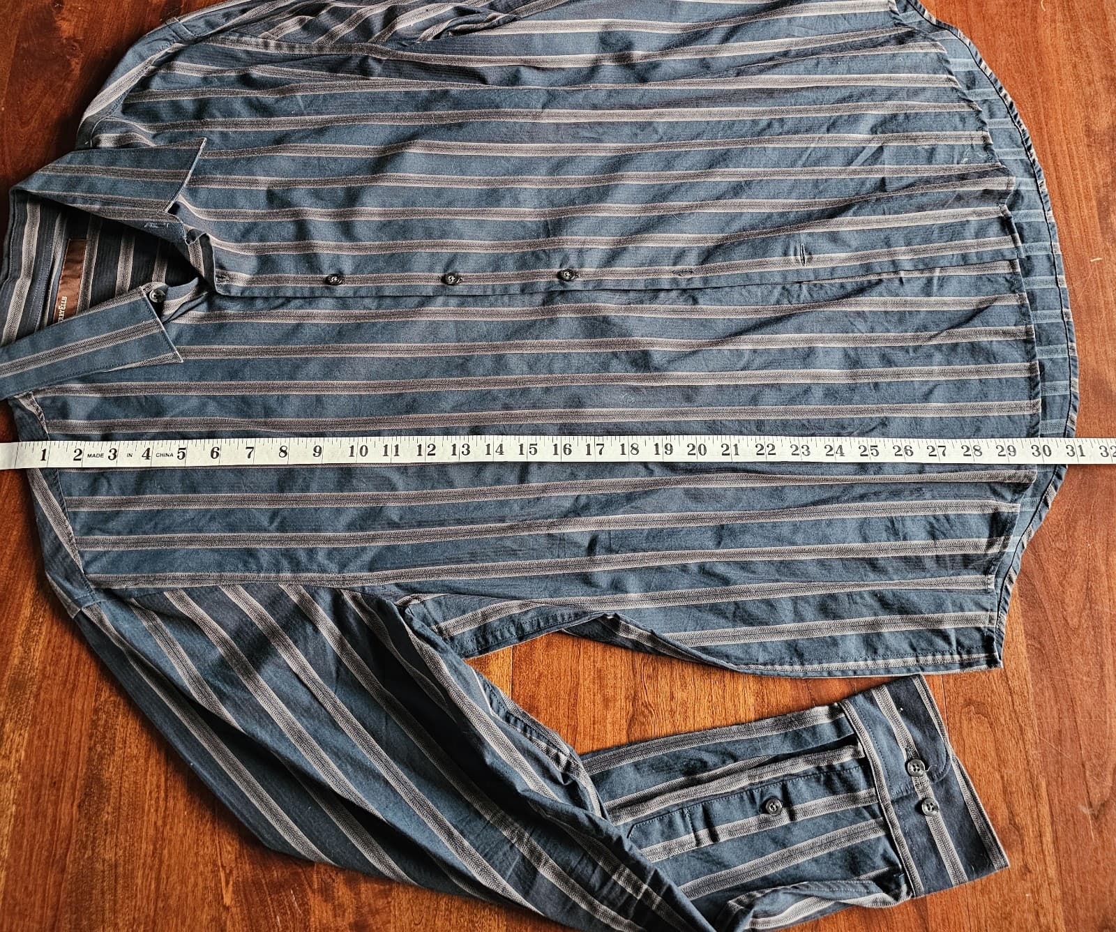 Perry Ellis Shirt Mens XL Blue Stripe Cotton Long Sleeves Casual Button Up - Thumbnail 9