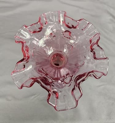 Fenton Art Glass Vtg Pink Purple Cabbage Rose Ruffled Edge Pedestal Bowl Compote - Thumbnail 10